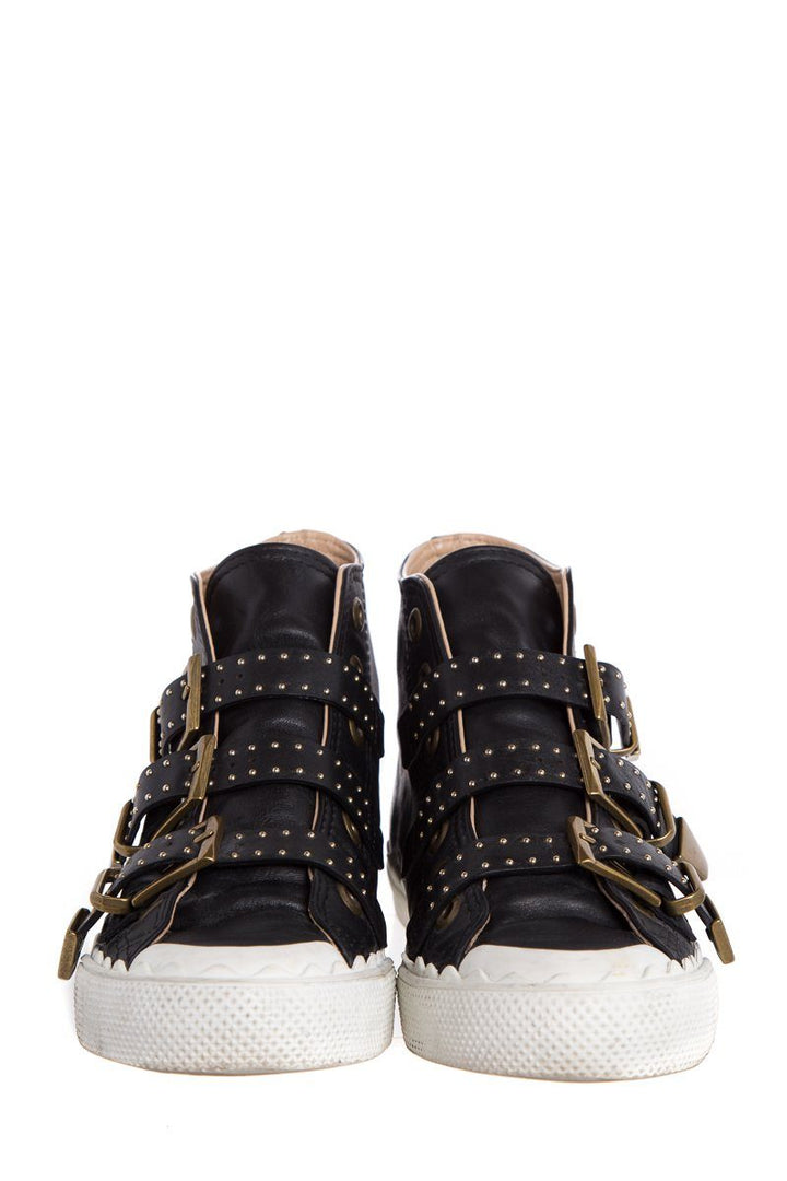 Chloé Black Leather Studded Buckle High-Top Sneakers SZ 37