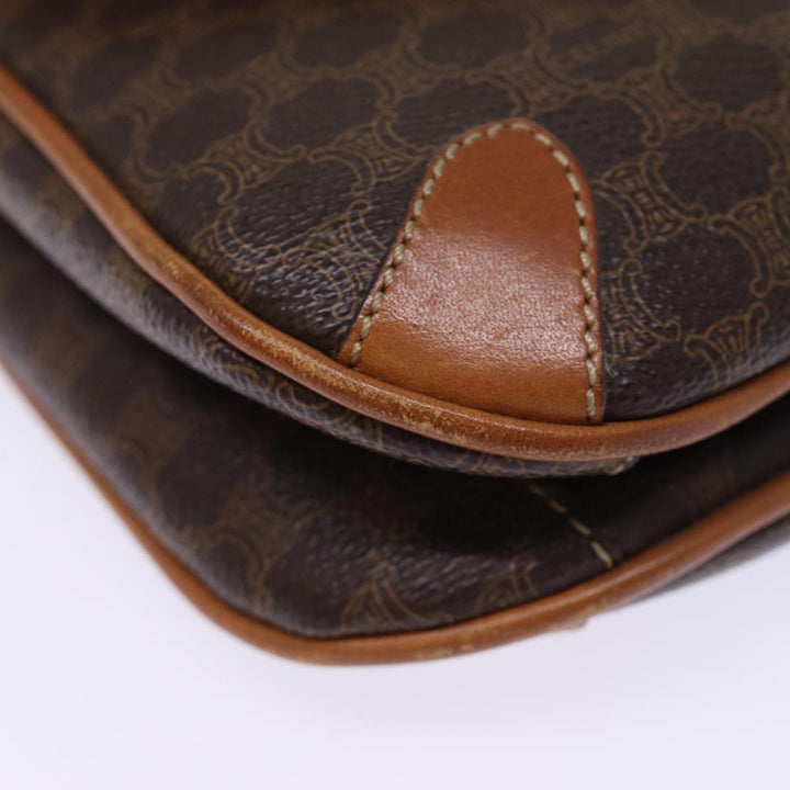 Celine Macadam Canvas Shoulder Bag PVC Leather Brown Auth 76992