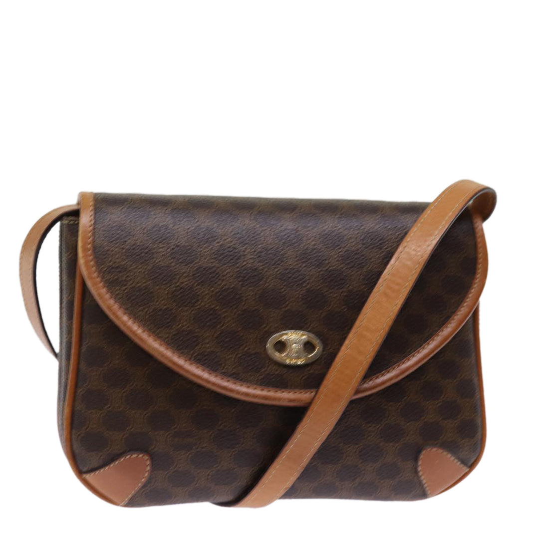 Celine Macadam Canvas Shoulder Bag PVC Leather Brown Auth 76992