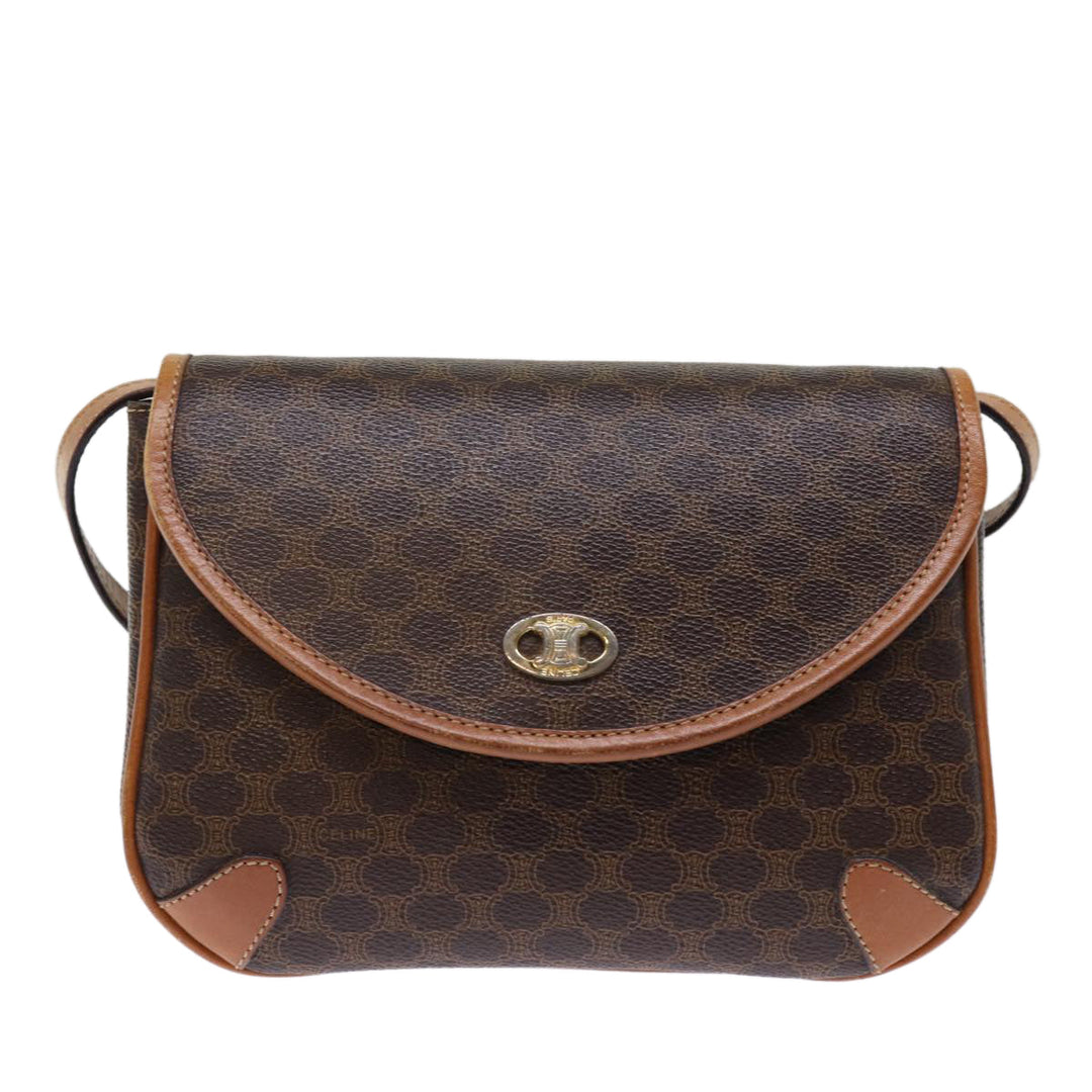 Celine Macadam Canvas Shoulder Bag PVC Leather Brown Auth 76992