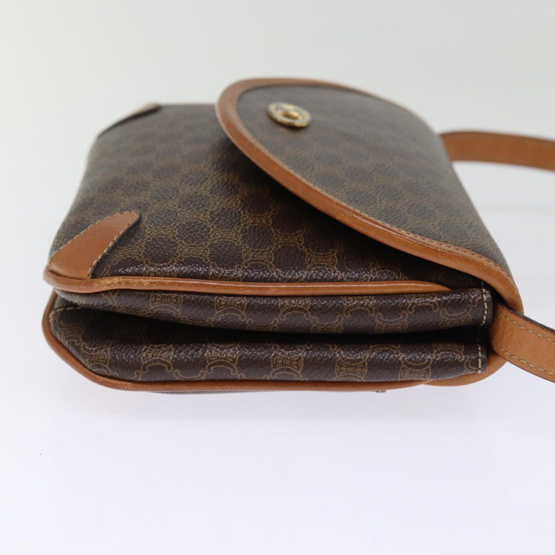 Celine Macadam Canvas Shoulder Bag PVC Leather Brown Auth 76992