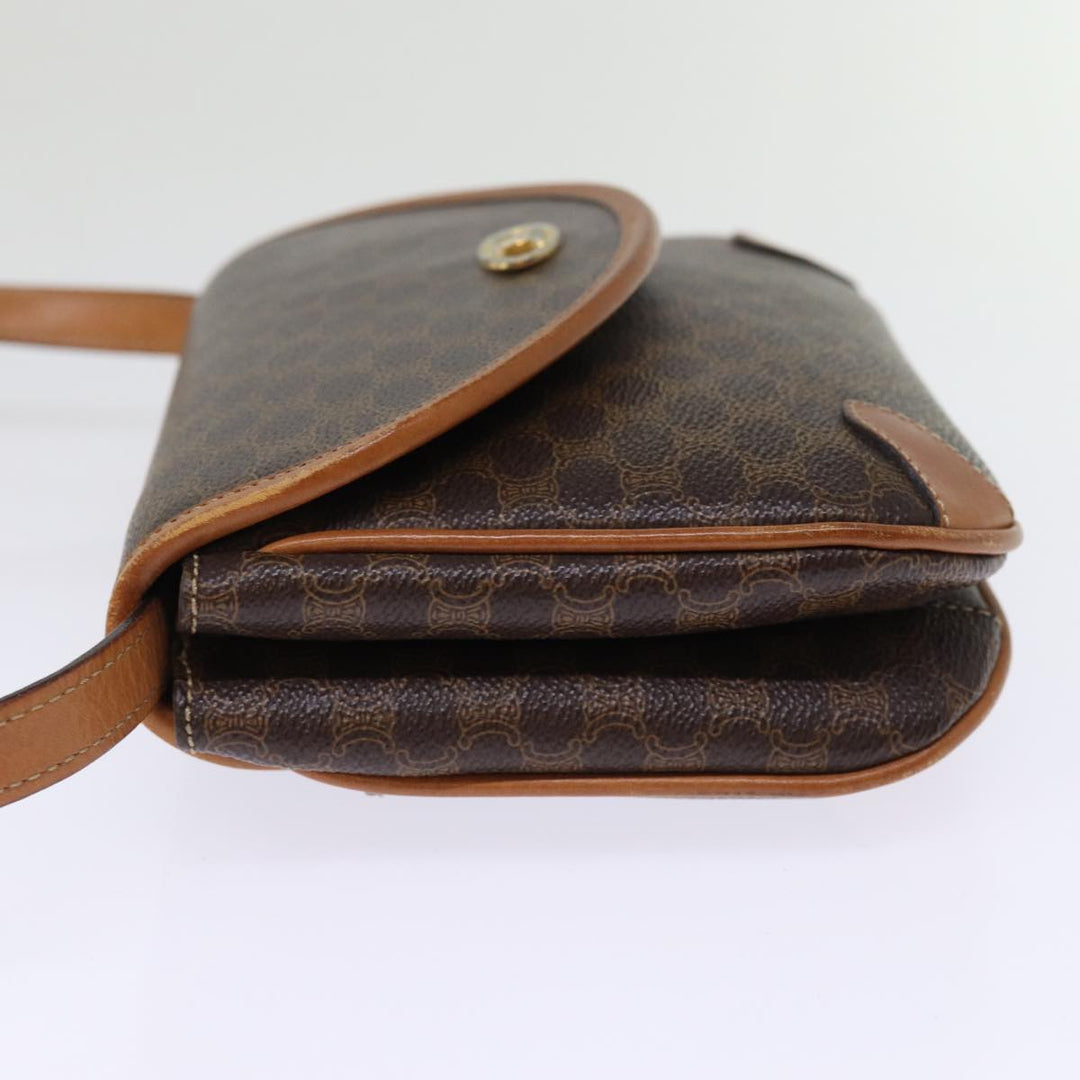 Celine Macadam Canvas Shoulder Bag PVC Leather Brown Auth 76992