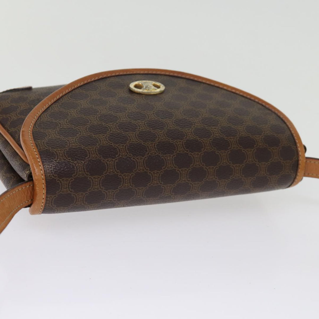 Celine Macadam Canvas Shoulder Bag PVC Leather Brown Auth 76992