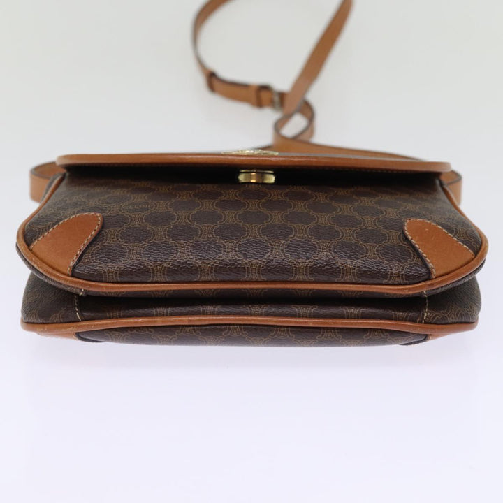 Celine Macadam Canvas Shoulder Bag PVC Leather Brown Auth 76992
