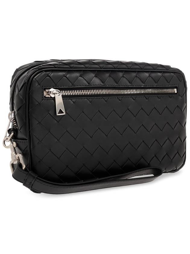 Bottega veneta Intrecciato Zipper Leather Pouch Bag Black