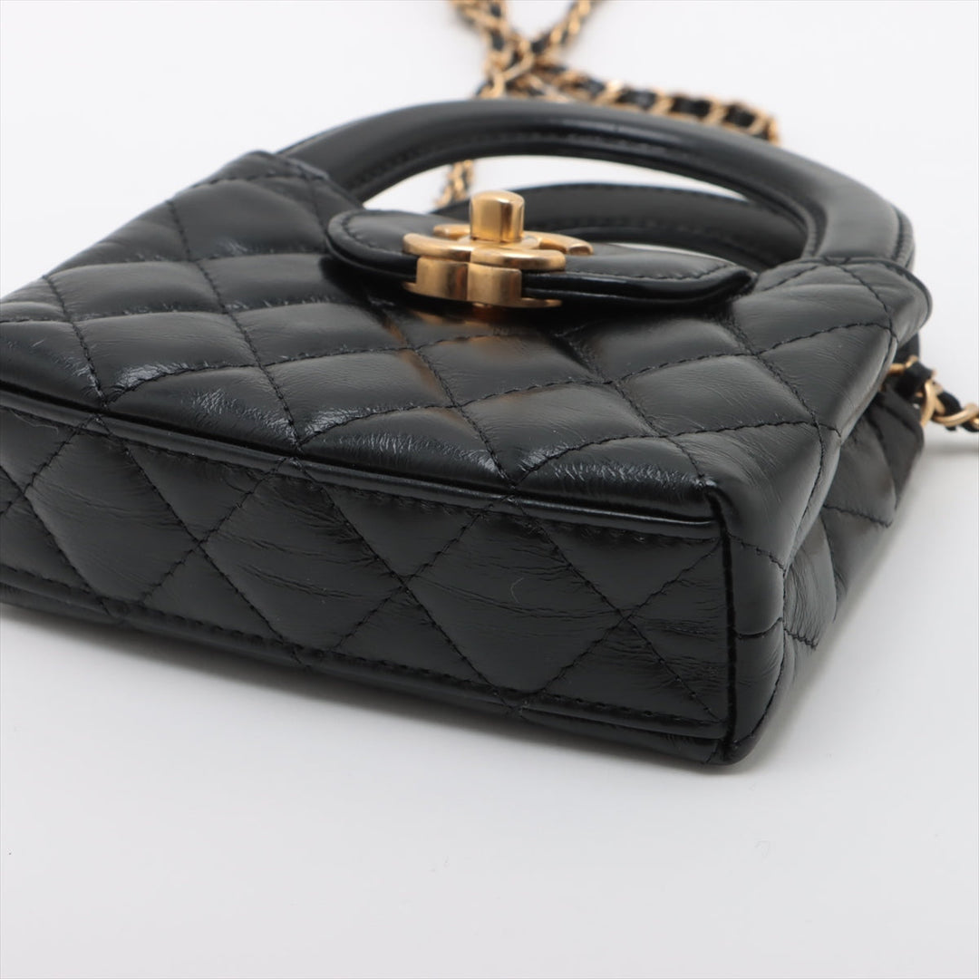 Top Quality Chanel Mattress Leather 2WAY Shoulder Bag Black Gold  AP3435