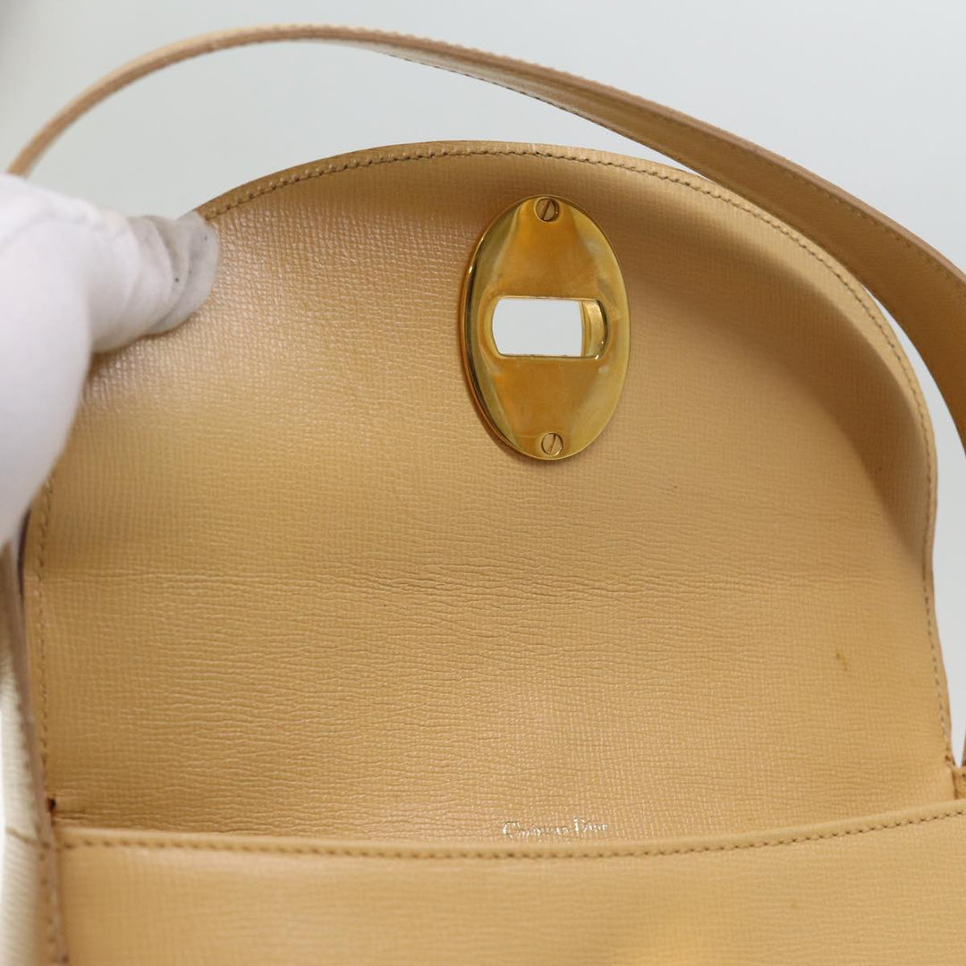 CHRISTIAN Dior Hand Bag Leather Beige Auth 77004