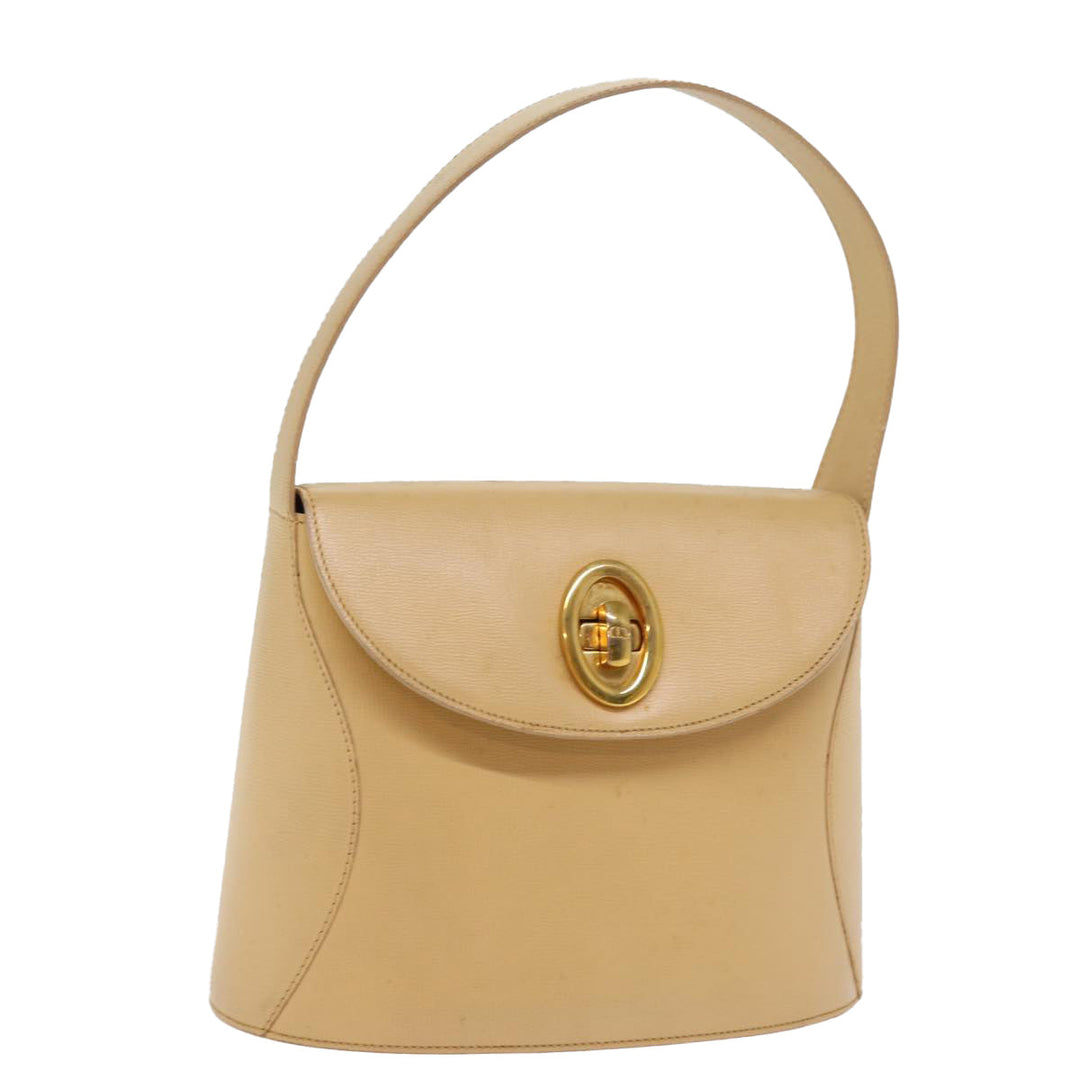 CHRISTIAN Dior Hand Bag Leather Beige Auth 77004
