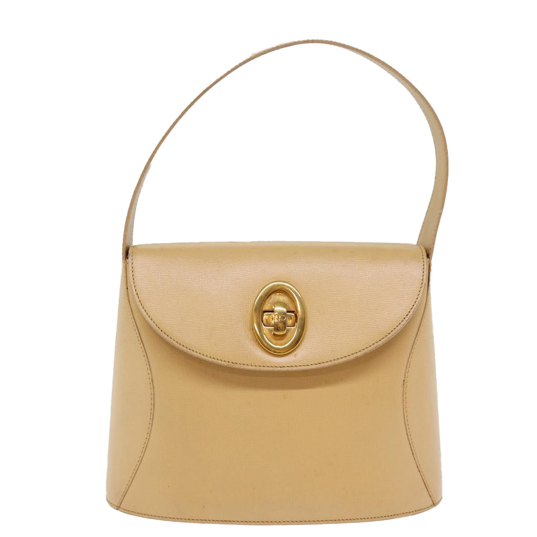 CHRISTIAN Dior Hand Bag Leather Beige Auth 77004