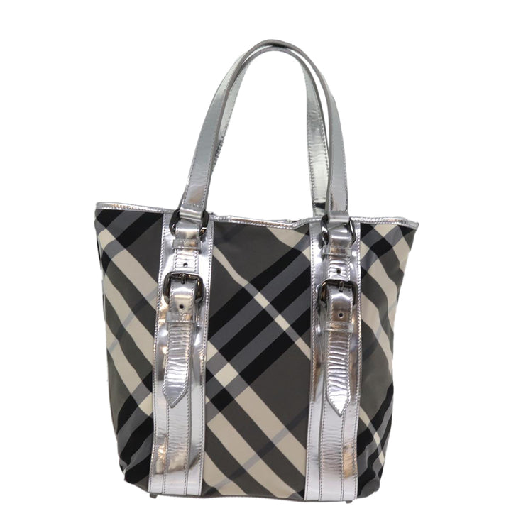 Burberry Nova Check Tote Bag Nylon Gray Auth 77008