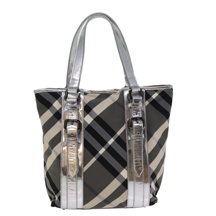 Burberry Nova Check Tote Bag Nylon Gray Auth 77008