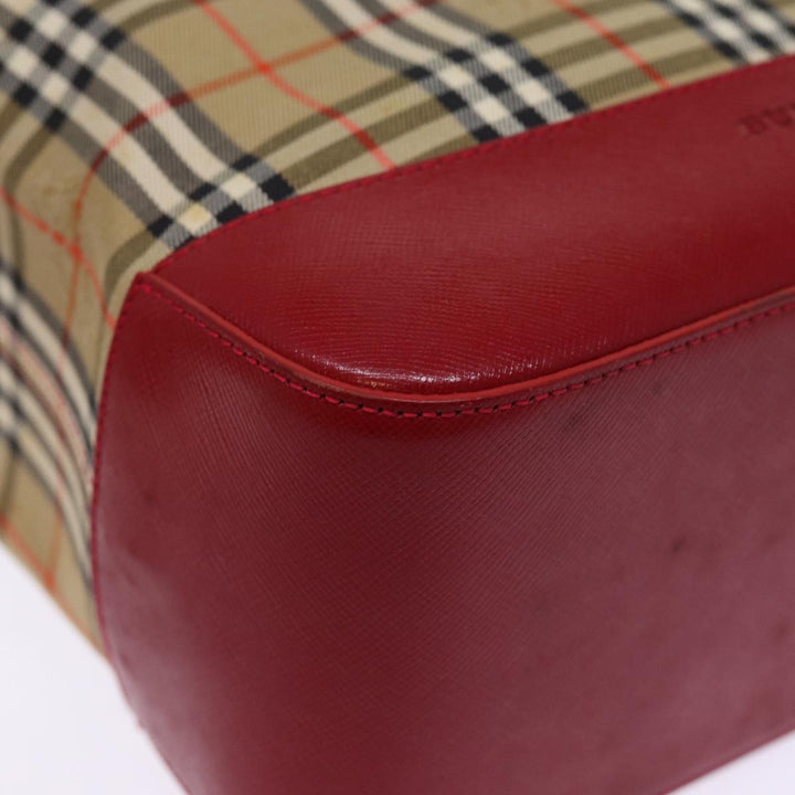 Burberry Nova Check Hand Bag Canvas Beige Red Auth 77010