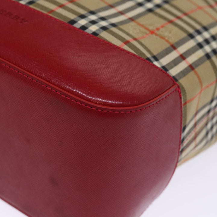 Burberry Nova Check Hand Bag Canvas Beige Red Auth 77010