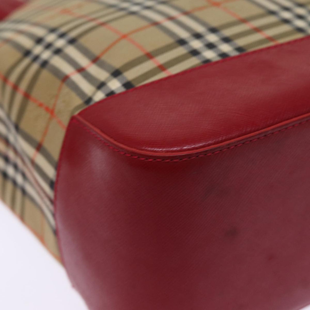 Burberry Nova Check Hand Bag Canvas Beige Red Auth 77010