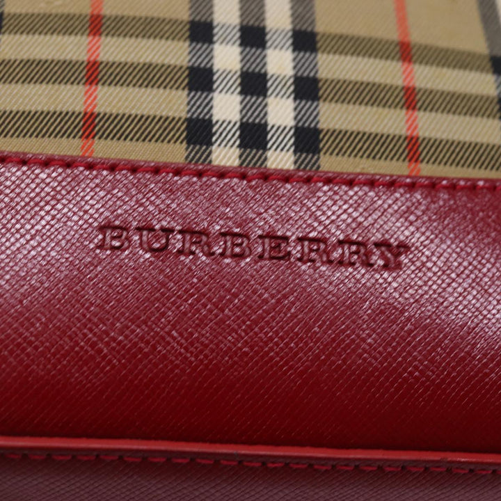 Burberry Nova Check Hand Bag Canvas Beige Red Auth 77010
