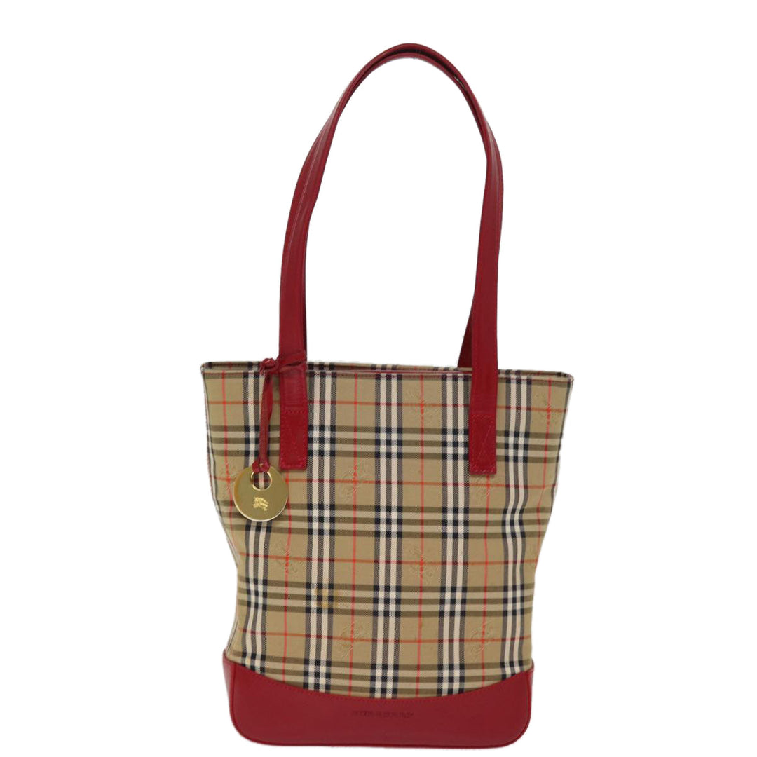 Burberry Nova Check Hand Bag Canvas Beige Red Auth 77010