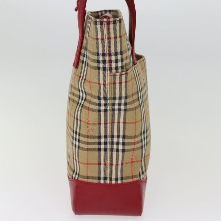 Burberry Nova Check Hand Bag Canvas Beige Red Auth 77010