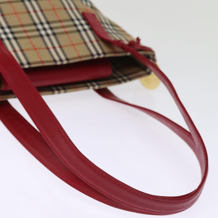 Burberry Nova Check Hand Bag Canvas Beige Red Auth 77010