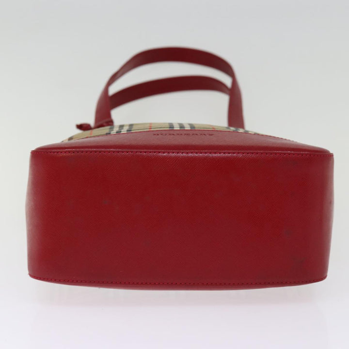 Burberry Nova Check Hand Bag Canvas Beige Red Auth 77010