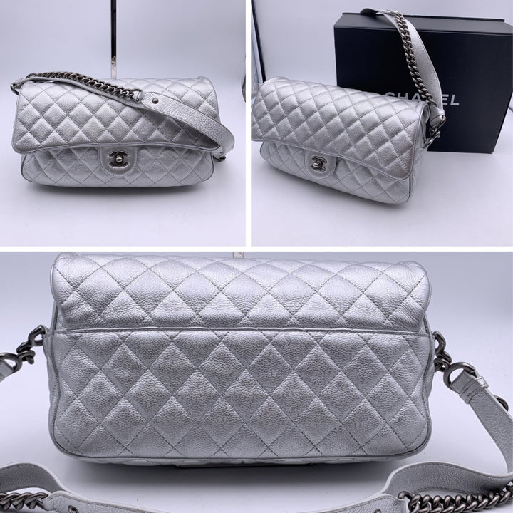 Chanel Airline 2016 Silver Quilted Leather Easy New Shoulder Bag