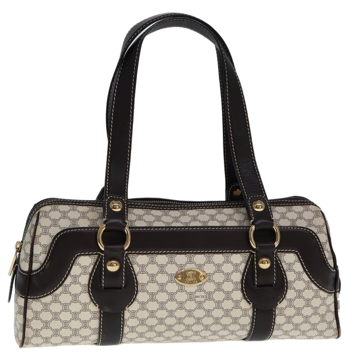 Celine Macadam Canvas Hand Bag PVC White Auth 77214