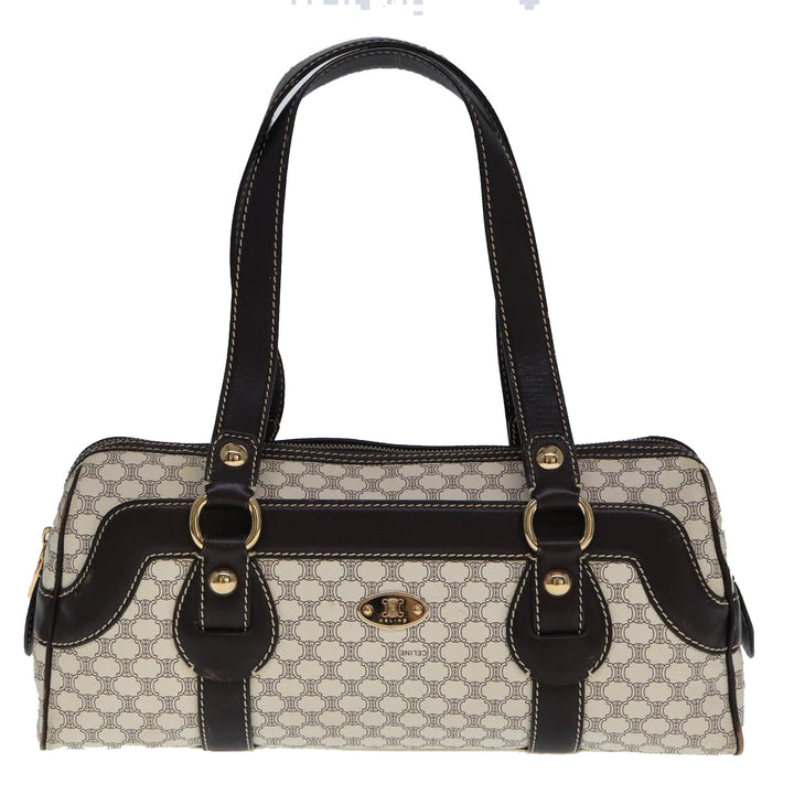Celine Macadam Canvas Hand Bag PVC White Auth 77214
