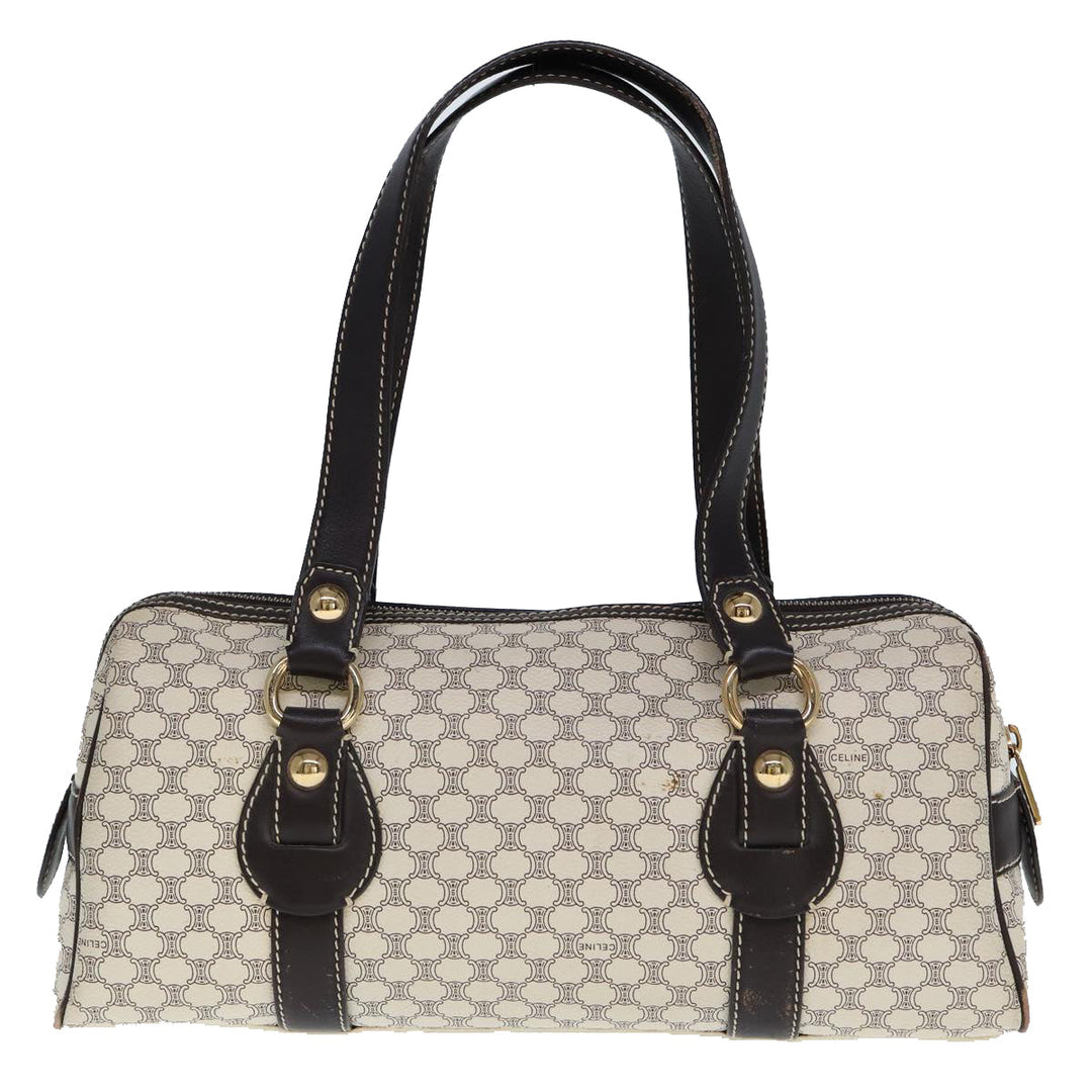 Celine Macadam Canvas Hand Bag PVC White Auth 77214