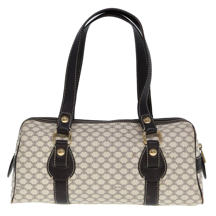 Celine Macadam Canvas Hand Bag PVC White Auth 77214