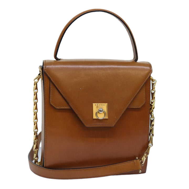 Celine Hand Bag Leather 2way Brown Auth 77233