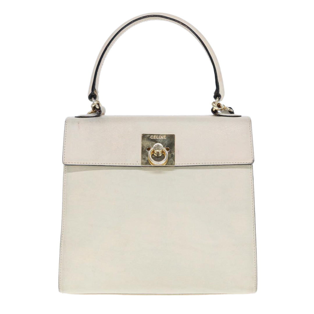 Celine Hand Bag Leather 2way Beige Auth 77329