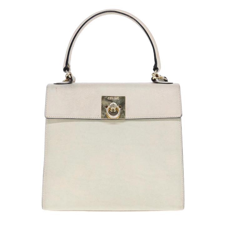 Celine Hand Bag Leather 2way Beige Auth 77329
