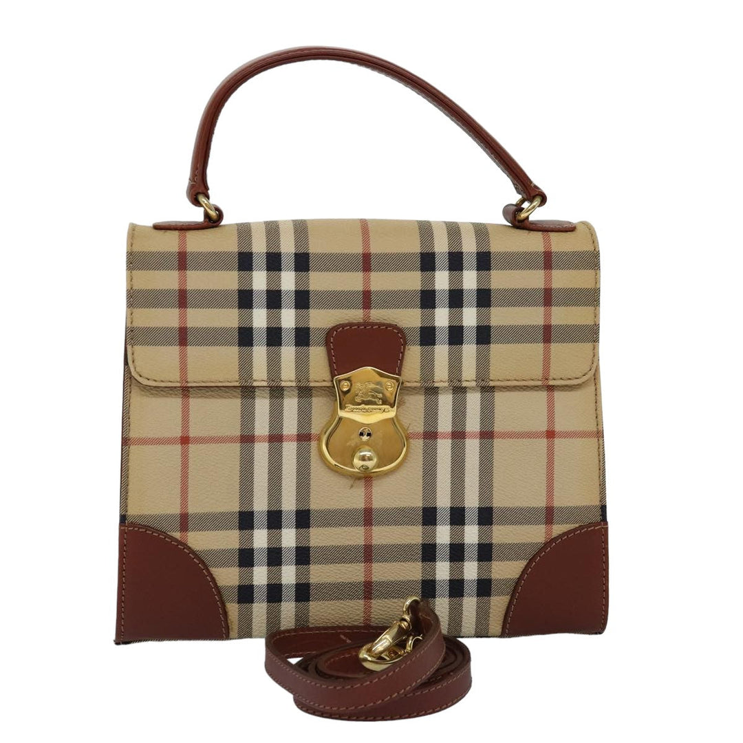 BurberrySs Nova Check Hand Bag PVC 2way Beige Auth 77376