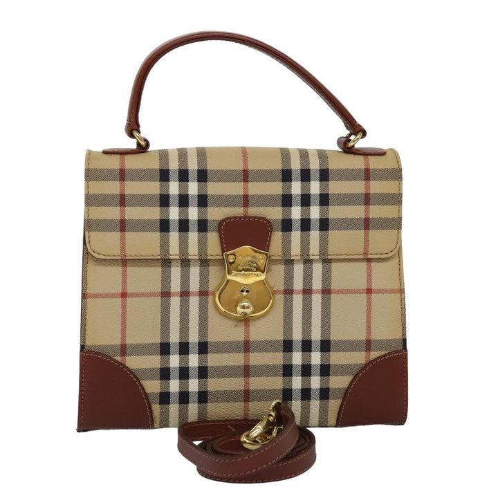 BurberrySs Nova Check Hand Bag PVC 2way Beige Auth 77376