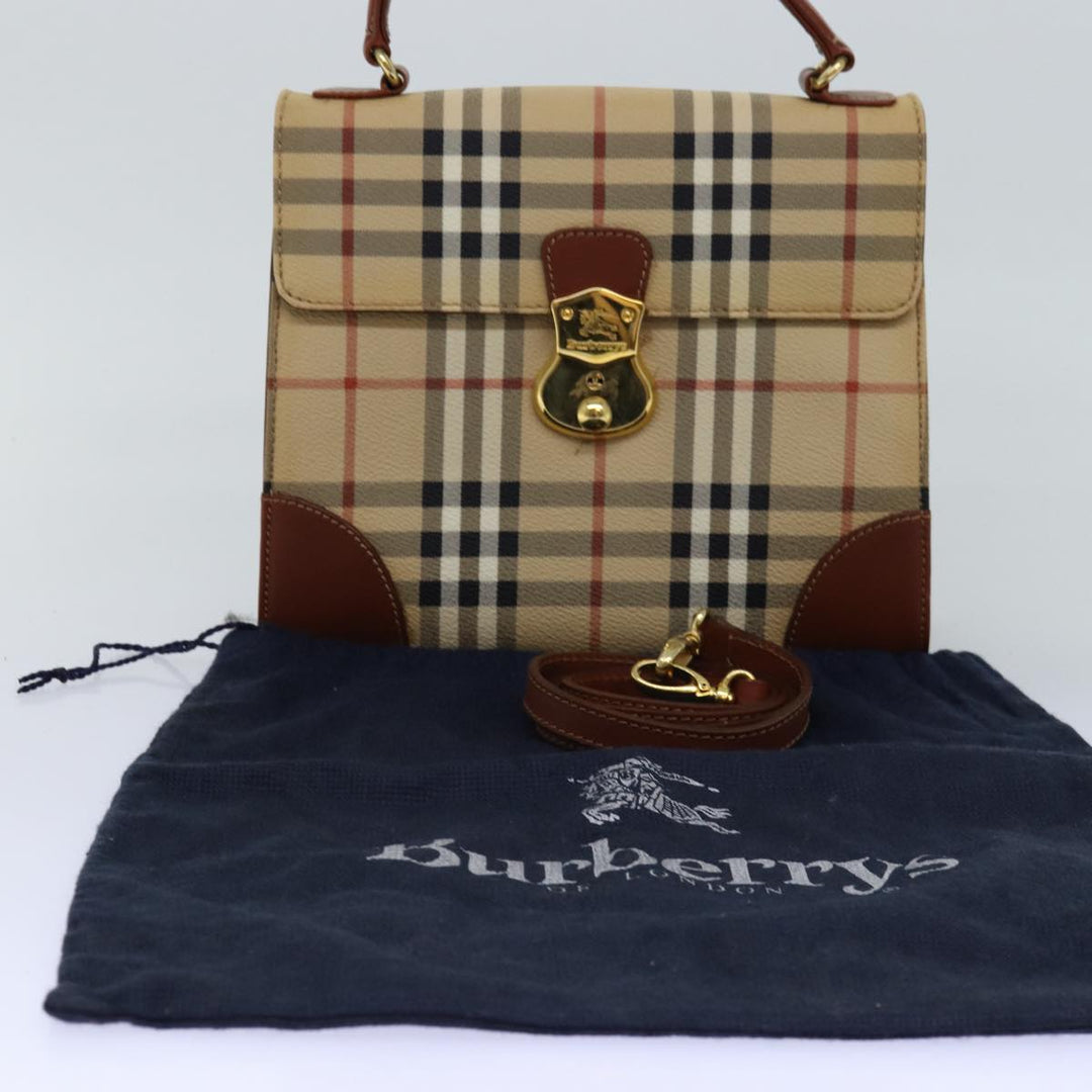 BurberrySs Nova Check Hand Bag PVC 2way Beige Auth 77376