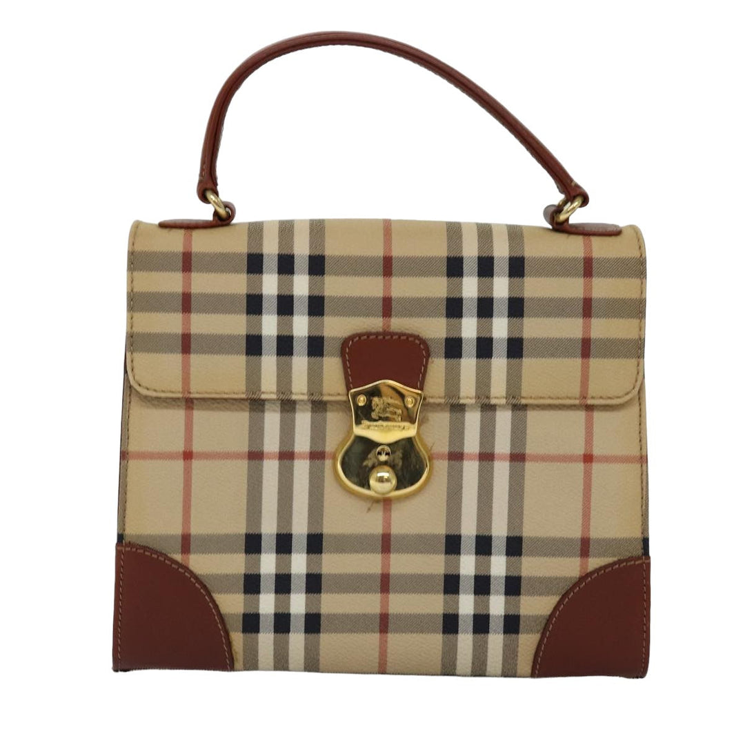 BurberrySs Nova Check Hand Bag PVC 2way Beige Auth 77376
