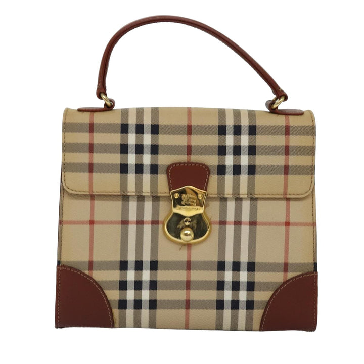 BurberrySs Nova Check Hand Bag PVC 2way Beige Auth 77376
