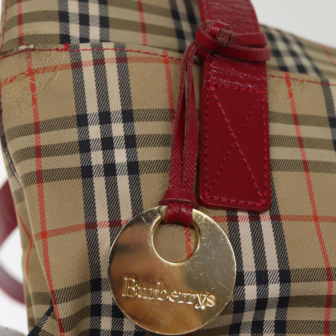 BurberrySs Nova Check Shoulder Bag Canvas Leather Beige Red Auth 77378