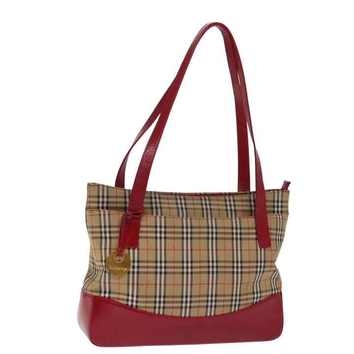 BurberrySs Nova Check Shoulder Bag Canvas Leather Beige Red Auth 77378