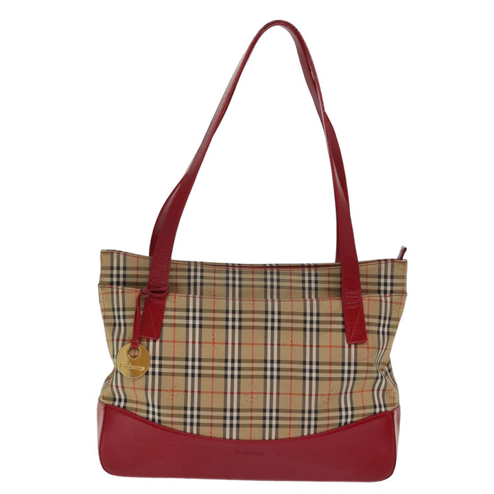 BurberrySs Nova Check Shoulder Bag Canvas Leather Beige Red Auth 77378
