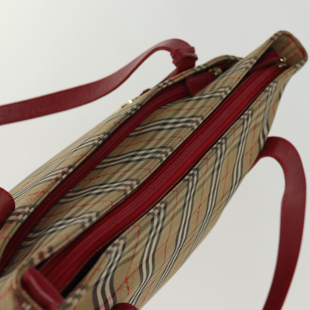 BurberrySs Nova Check Shoulder Bag Canvas Leather Beige Red Auth 77378