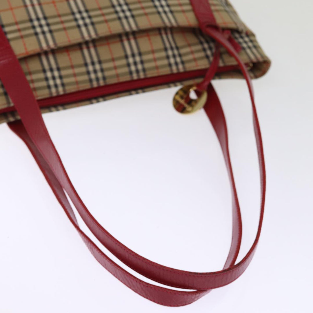 BurberrySs Nova Check Shoulder Bag Canvas Leather Beige Red Auth 77378