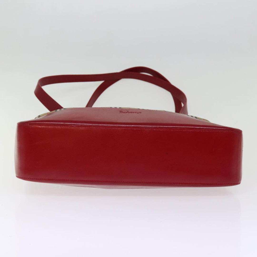 BurberrySs Nova Check Shoulder Bag Canvas Leather Beige Red Auth 77378