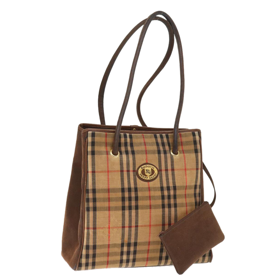 BurberrySs Nova Check Tote Bag Canvas Beige Auth 77379