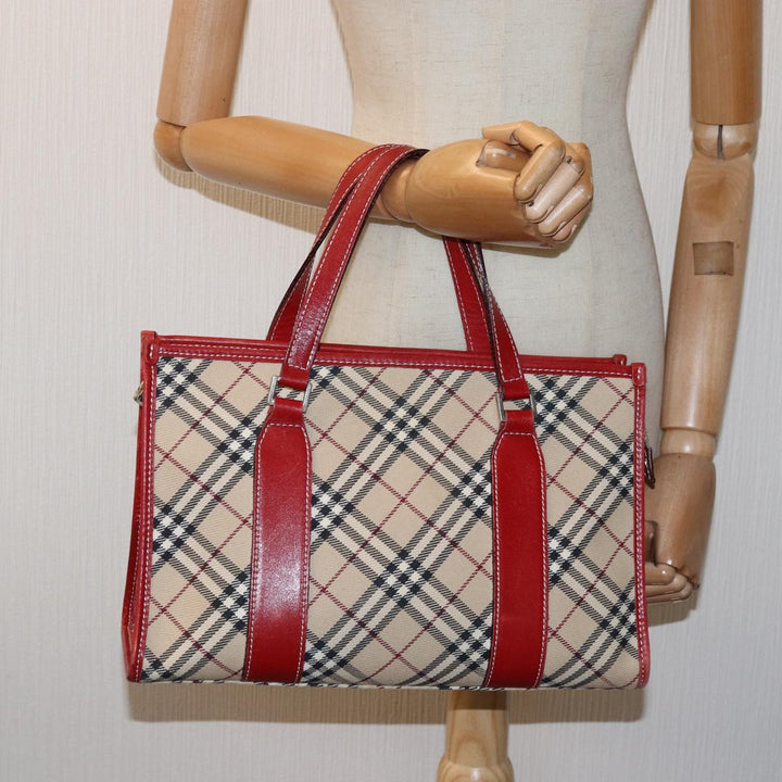 Burberry Nova Check Blue Label Hand Bag Canvas Beige Red Auth 77380