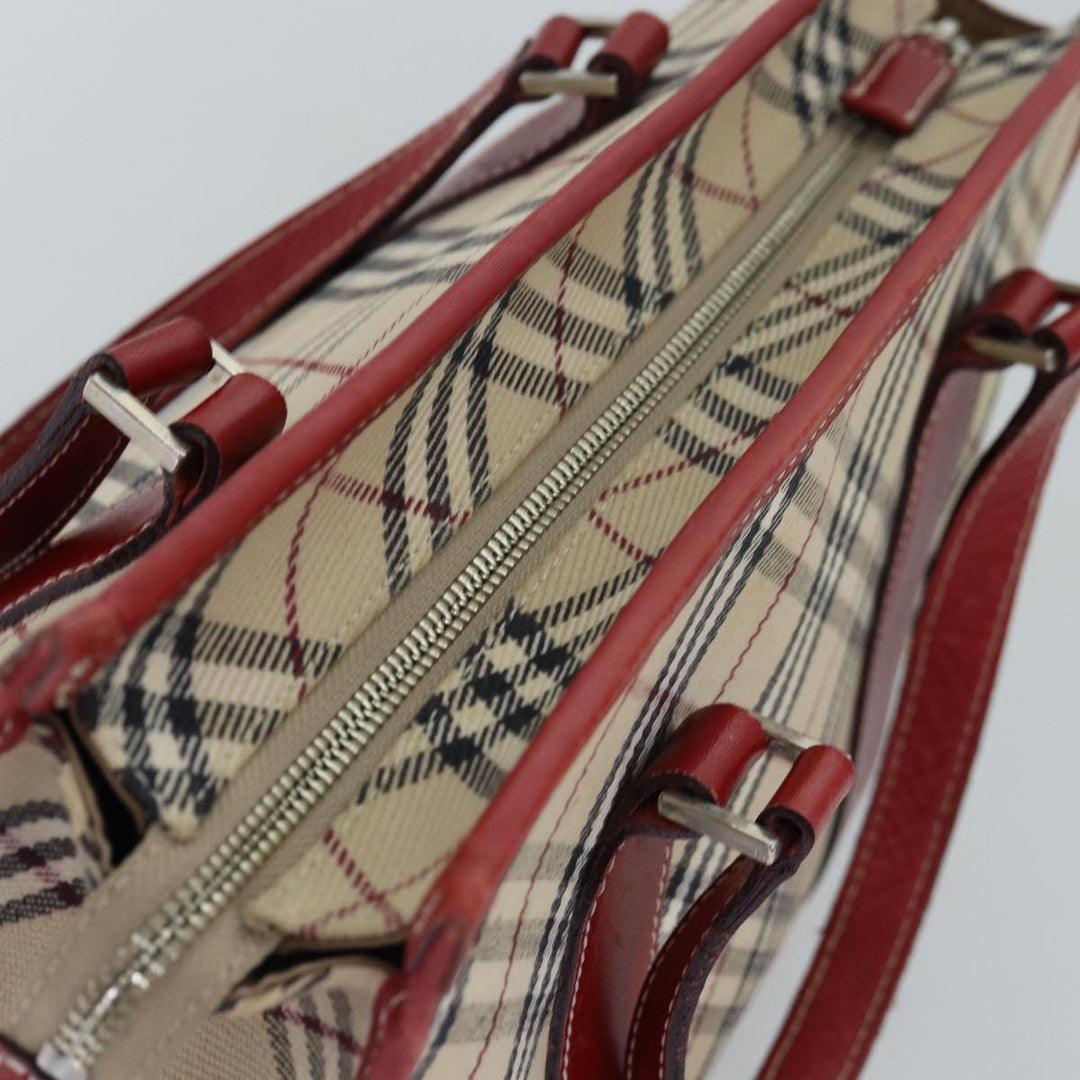 Burberry Nova Check Blue Label Hand Bag Canvas Beige Red Auth 77380