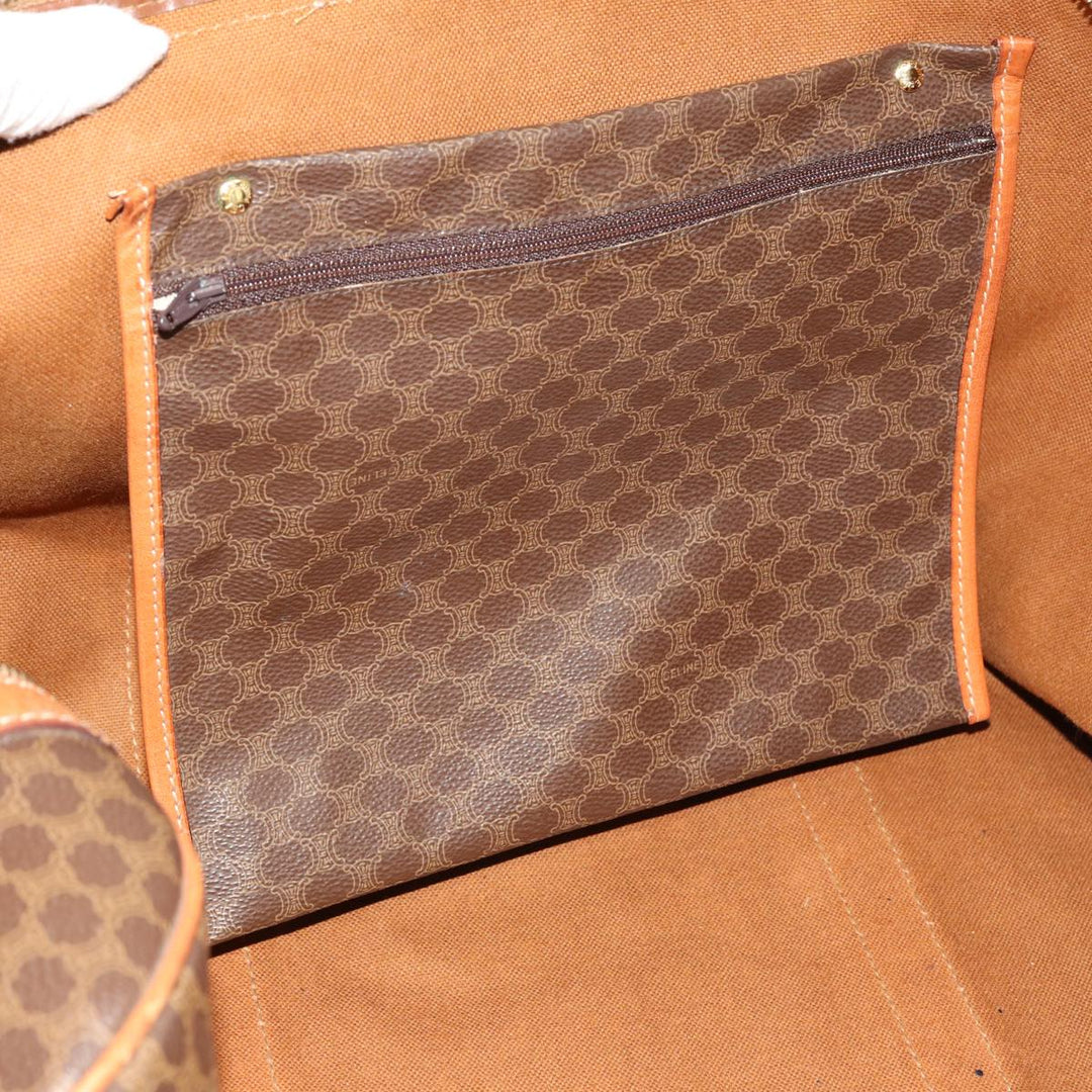Celine Macadam Canvas Boston Bag PVC Leather Brown  77390