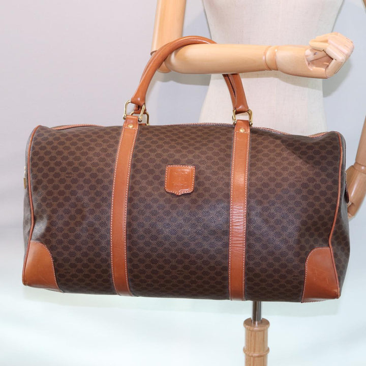 Celine Macadam Canvas Boston Bag PVC Leather Brown  77390