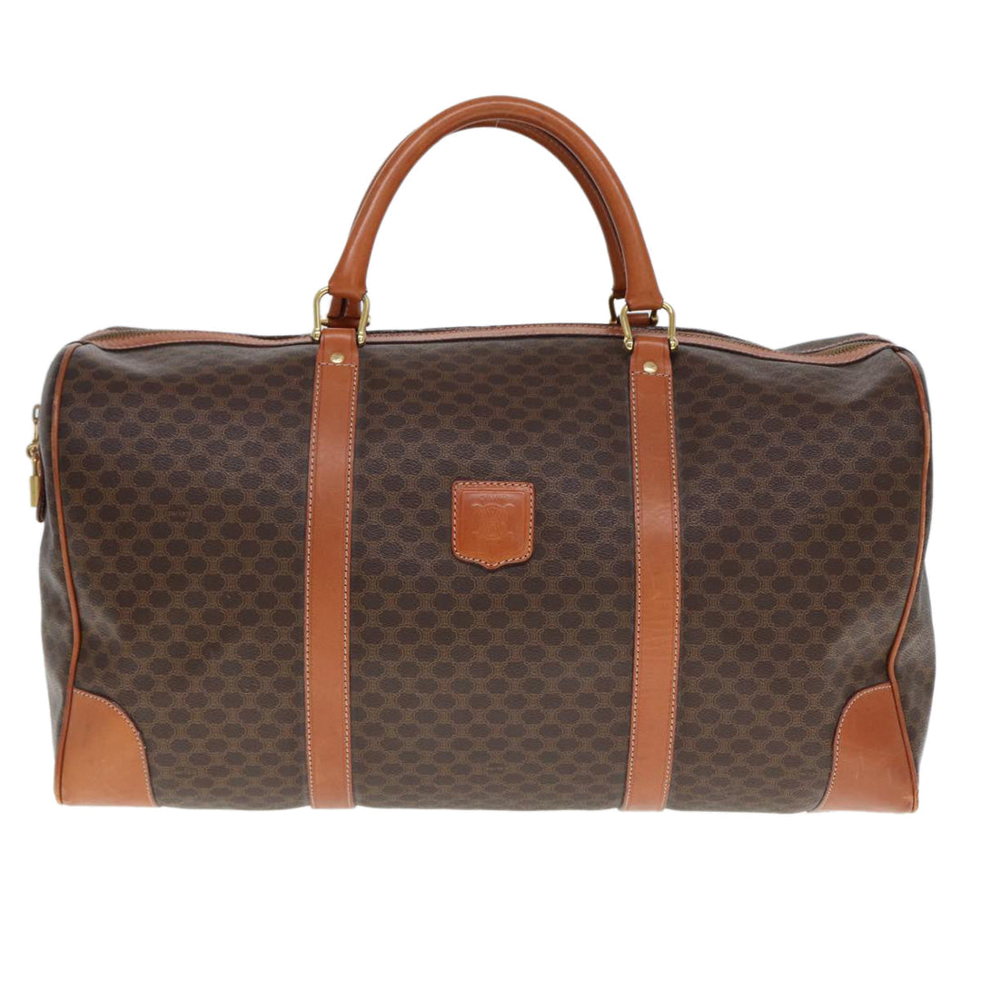 Celine Macadam Canvas Boston Bag PVC Leather Brown  77390