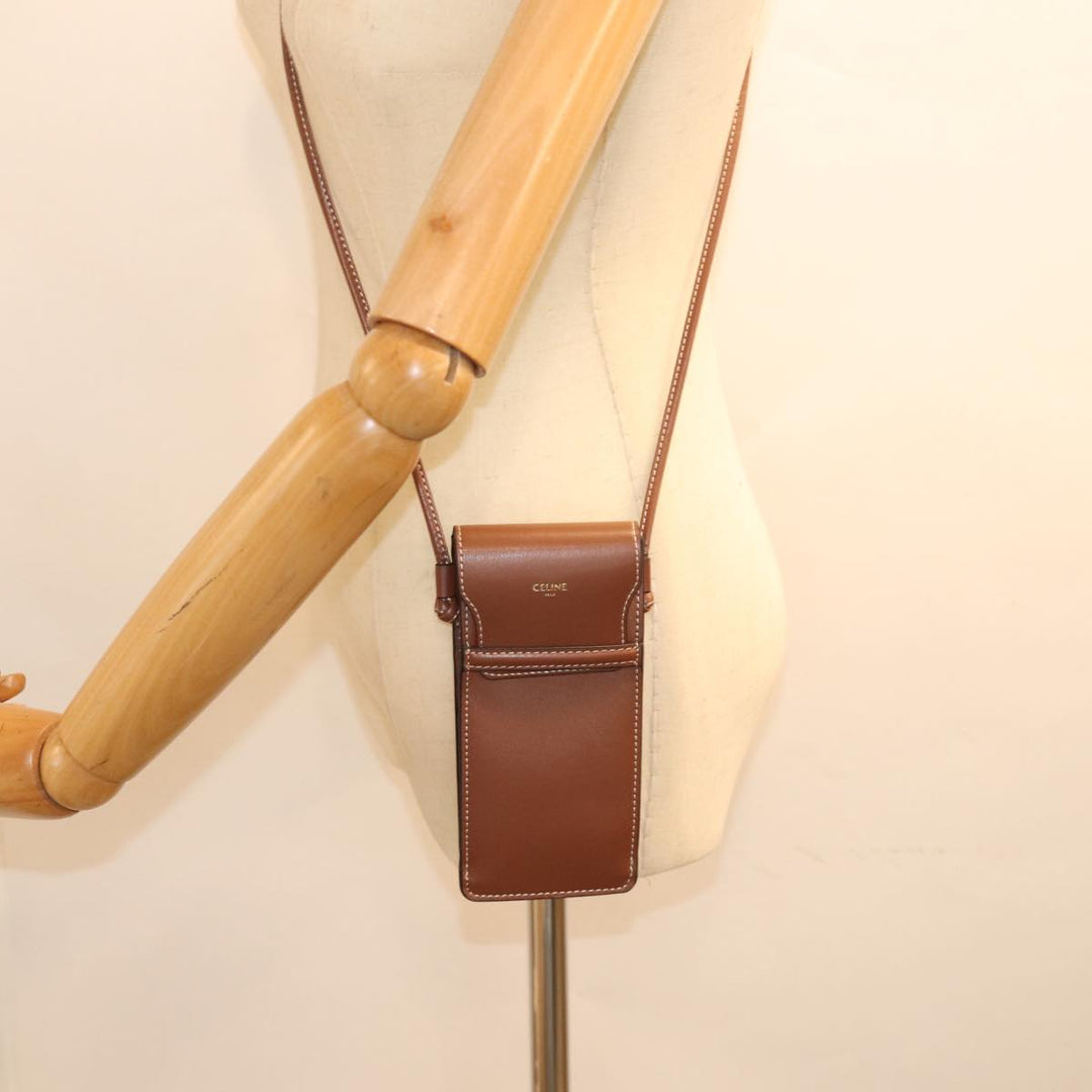 Celine Shoulder Pouch Leather Brown  77443