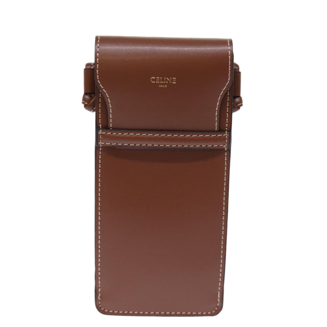 Celine Shoulder Pouch Leather Brown  77443